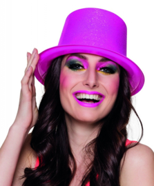 Hoge hoed glitter neon pink