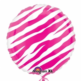 Ronde folieballon pink zebra excl. helium