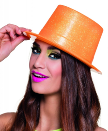 Hoge hoed glitter neon oranje