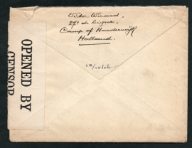 WW1 Internering, censuur cover met originele brief van LEGERPLAATS BIJ HARDERWIJK naar U.S.A. Internering.