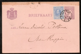 G - Briefkaart met bijfrankering en kleinrondstempel STEENWIJK naar het buitenland. Met plaatfout 19 P1.