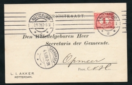 Firma briefkaart ROTTERDAM 1909 met automaatstempel ROTTERDAM naar Opmeer.