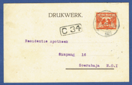 Firma briefkaart SCHIEDAM 1927 met kortebalkstempel SCHIEDAM naar Soerabaja.