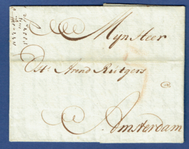 MIDDELBURG 1781. Vouwbrief met VYF STUY stempel van MIDDELBURG naar AMSTERDAM.  5 stuiver stempel.