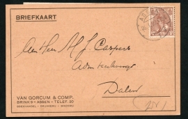 Firma briefkaart ASSEN 1922 met kortebalkstempel ASSEN naar Dalen. Met bewijs van storting.