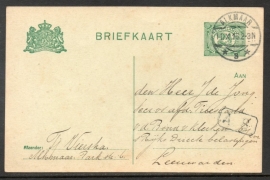 G - Briefkaart met langebalkstempel ALKMAAR naar Leeuwarden.