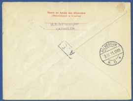 Particulier bedrukte cover HILVERSUM G14. Van HARMELEN naar HILVERSUM.