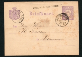 G - Briefkaart met langstempel VROUWEN - PAROCHIE en kleinrondstempel LEEUWARDEN naar LEEUWARDEN.
