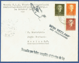 Eerste K.L.M. voorbereidingsvlucht AMSTERDAM MONTERREY MEXICO CITY 14 october 1952.