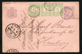 G - Briefkaart met bijfrankering met kleinrondstempel DEVENTER naar Duitsland.