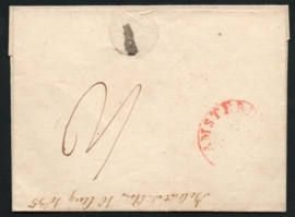 HAARLEM 1835. Briefomslag met rondstempel HAARLEM zonder jaartal en HAARLEM FRANCO naar AMSTERDAM.
