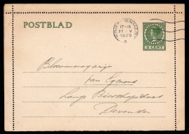 Postblad G 19(b) met vlagstempel `S GRAVENHAGE naar Deventer.