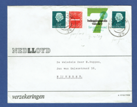 Firma cover ROTTERDAM 1969 met frankering uit PB 8 (fosfor) met reclamezegel. kortebalkstempel ROTTERDAM naar Nijmegen.