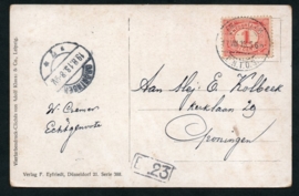 AMSTERDAM E.N.T.O.S. 1913. Langebalkstempel. van der Wart 19. Op Zeppelin fantasie kaart.