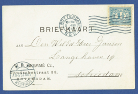 Firma briefkaart ROTTERDAM 1915 met vlagstempel ROTTERDAM naar SCHIEDAM.
