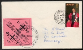 Jersey. Postal Strike cover. Van Jersey naar Geurnsey. 1971.