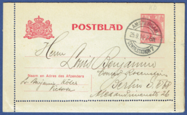 Postblad G 14 met langebalkstempel AMSTERDAM CENTR.STATION 7 naar Berlin, Duitsland.