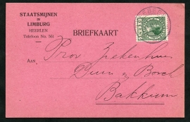 Firma briefkaart HEERLEN 1927 met kortebalkstempel HEERLEN naar Bakkum.