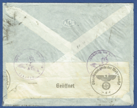Luchtpost cover met censuur met tralie zegels (1 gulden) 1941 GRONINGEN naar USA.