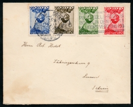 Cover met kortebalkstempel en vlagstempel `s GRAVENHAGE naar Luzern, Zwitserland.