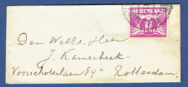 Plaatfout 171. Wit vlekje in C. (variant Gent). Op visitekaart envelopje. Kotebalkstempel 's GRAVENHAGE naar Rotterdam. Met certificaat Vleeming.