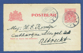 Postblad G 14 met langebalkstempel OOSTERBEEK naar UTRECHT.