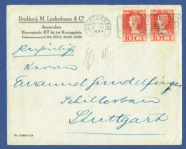 Firma cover AMSTERDAM 1924 van AMSTERDAM naar Stuttgart, Duitsland.