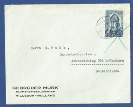 Firma cover HILLEGOM 1939 van HILLEGOM naar hamburg, Duitsland.