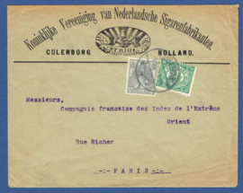 Firma cover CULENBORG 1909 met langebalkstempel CULENBORG naar Parijs.