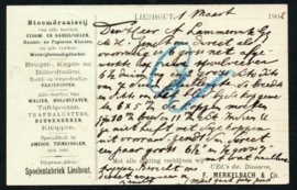 Firma briefkaart LIESHOUT 1902 met kleinrondstempel LIESHOUT naar ENSCHEDE.