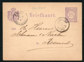 G - Briefkaart met langstempel DALFSEN en kleinrondstempel ZWOLLE naar ROERMOND.