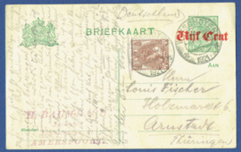 G - Briefkaart met overdruk en bijfrankering van WINSCHOTEN naar Duitsland.