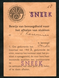 Postbuskaartje SNEEK 1953 met nvph 531 en 535.