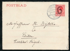 Postblad G 17 met kortebalkstempel DORDRECHT naar Leiden.