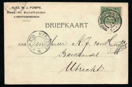 Firma briefkaart 's HERTOGENBOSCH 1904 met grootrondstempel 's HERTOGENBOSCH naar UTRECHT.