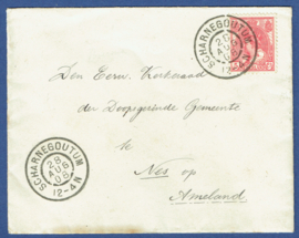 Cover met grootrondstempel SCHARNEGOUTUM naar NES OP AMELAND.