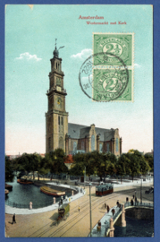 AMSTERDAM, Westermarkt met Kerk. Gelopen kaart.