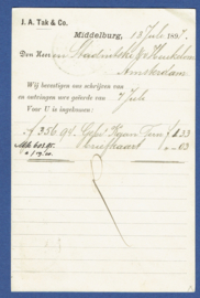 Firma briefkaart MIDDELBURG 1897 met grootrondstempel MIDDELBURG naar AMSTERDAM.