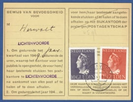 Postbuskaartje LICHTENVOORDE 1948. Met nvph  347 en 349. Totaal Fl. 12,50.