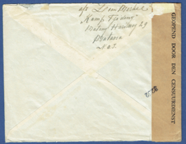 P.O.W. Cover 1946. Censuur cover met noodstempel / rubberstempel. KAMP TJIDENG naar Rotterdam met strafport Nederland. Luchtpost.
