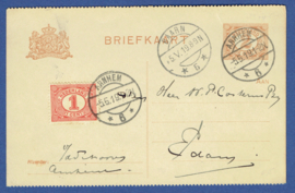 G-Briefkaart met bijfrankering met langebalkstempel ARNHEM naar BAARN.
