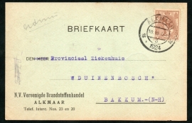 Firma briefkaart ALKMAAR 1924 met kortebalkstempel ALKMAAR naar Bakkum.