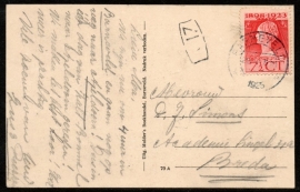 Briefkaart met kortebalkstempel BARNEVELD naar Breda. Op ansichtkaart Barneveld.