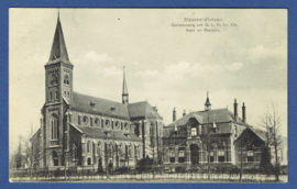 MEERVELDHOVEN, Genadeoord van O.L. Vr. ter Eik. Kerk en Pastorie. Gelopen kaart. (Militair).