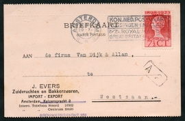 Firma briefkaart AMSTERDAM 1924 met vlagstempel AMSTERDAM naar Westzaan.