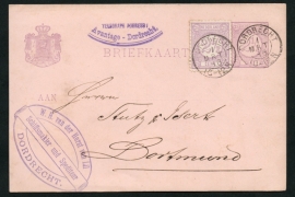 G - Briefkaart met bijfrankering en kleinrondstempel DORDRECHT naar Duitsland.