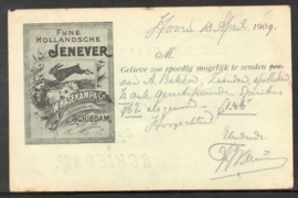 Firma briefkaart SCHIEDAM 1909 met Langebalkstempel HOORN naar SCHIEDAM.