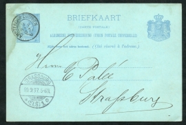 G - Briefkaart met kleinrondstempel AMSTERDAM-ZUTPHEN naar Duitsland.