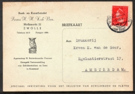 Firma briefkaart ZWOLLE 1947 met kortebalkstempel ZWOLLE STATION naar Amsterdam.