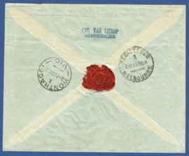 Aangetekende cover jubileum 1913. BENNEBROEK naar Australië. Met lak verzegeld.  (zegel 2,5 cent beschadigd)